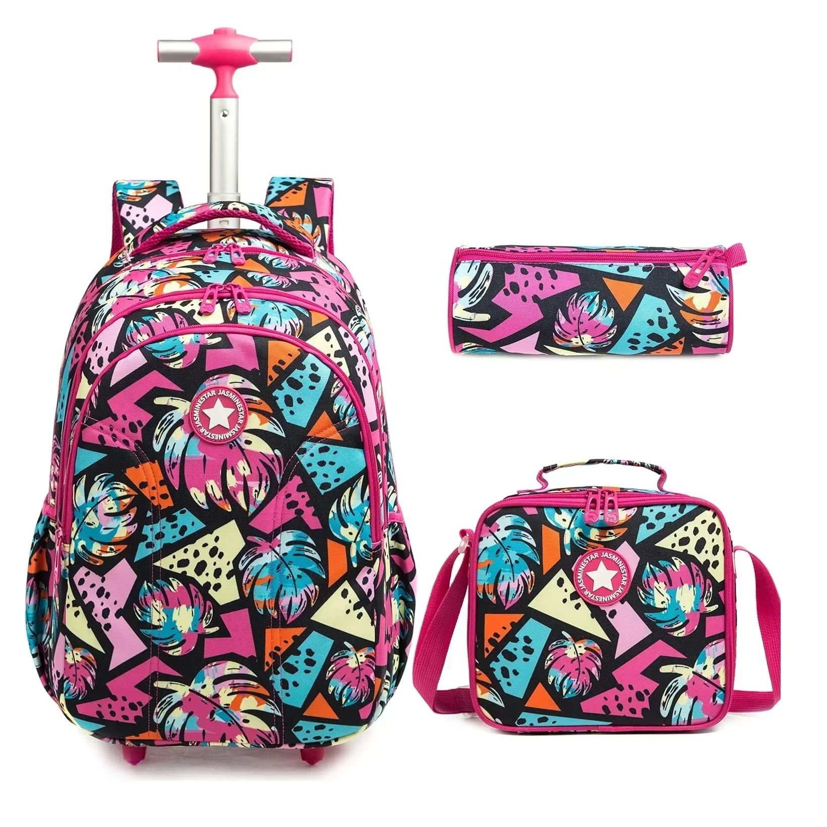 Mochila escolar para niñas, conjunto de bolsas con ruedas para niños, bolsa con ruedas, equipaje con ruedas, mochila escolar con bolsa de almuerzo aislada