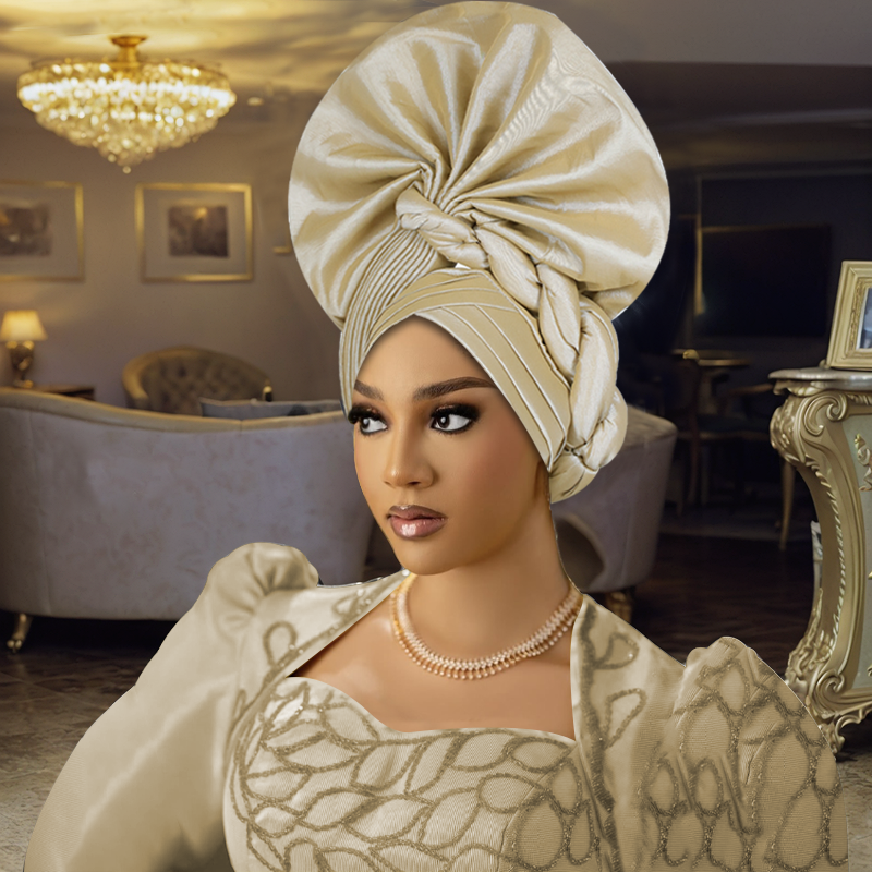 Headtie gele nigeriano aso oke 2025 alta qualidade africano aso oke gele já feito auto gele turbante africano boné para festa de casamento