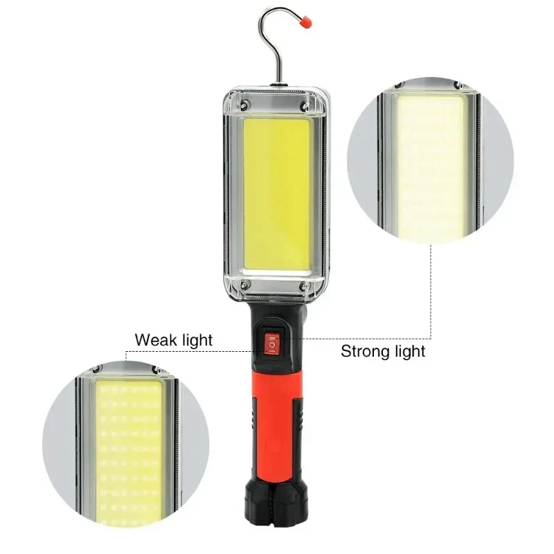 1/2/4 SZT. Lampa Robocza Przenośna z Hakiem i Magnesem, Lampa Kempingowa z Regulacją Jasności, COB USB Akumulatorowa Latarka Robocza Wodoodporna na Baterie 18650