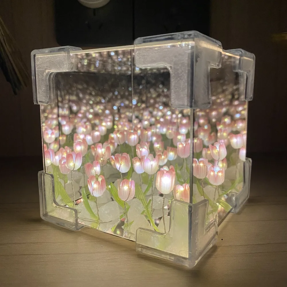 Novo criativo diy tulipa flor cubo do mar tridimensional pequena lâmpada noturna pacote de material para namorada casal namoradas