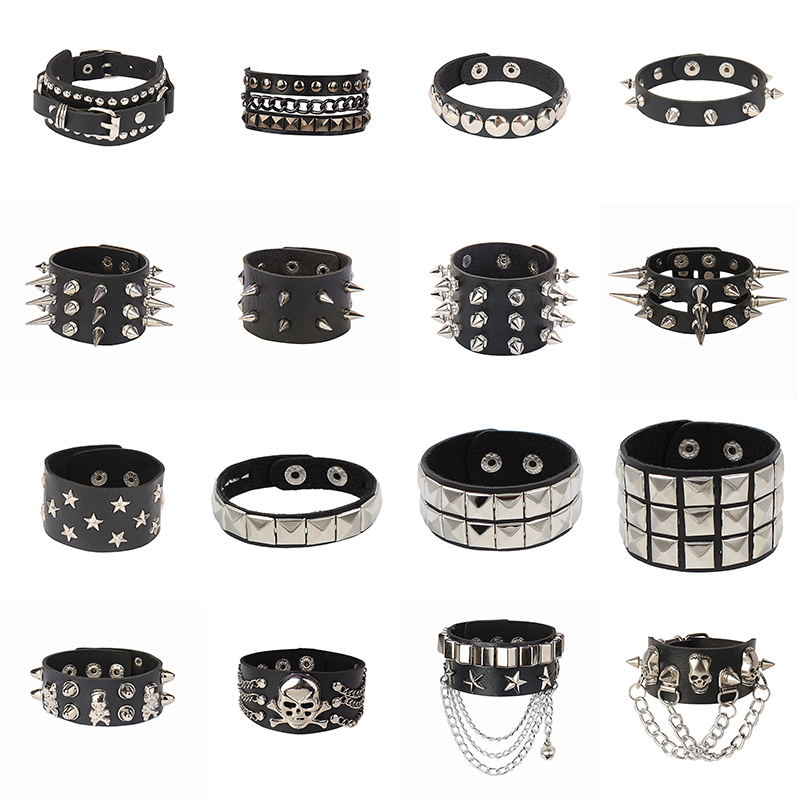2022 PUหนังStuddedสร้อยข้อมือPunkสร้อยข้อมือGothสร้อยข้อมือGothic Rivet Buckleสายรัดข้อมือสําหรับผู้ชายผู้หญิง