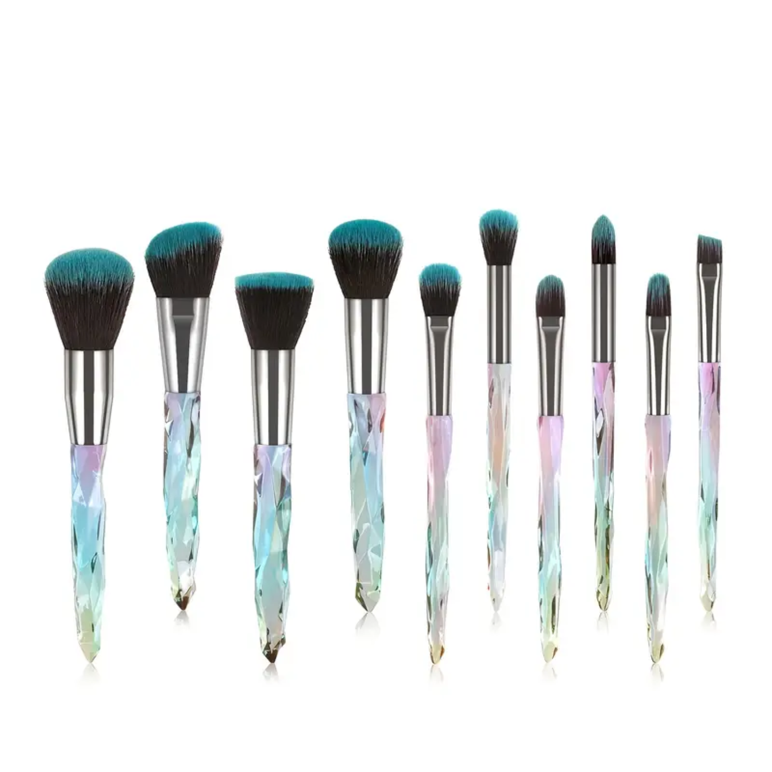 Profesjonalny zestaw pędzli do makijażu Ultra Soft 10 PCS z kryształowo przezroczystymi uchwytami - kompletny Kabuki, puder, podkład, korektor