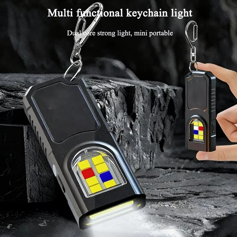 Leistungsstarke Mini COB LED Schlüsselanhänger-Taschenlampe USB-Aufladbar Hängende Arbeitsleuchte Wasserdicht Schlüsselring Camping Wandern Taschenlampe