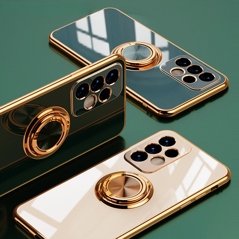 Funda de teléfono con soporte de anillo de Metal chapado para Samsung Galaxy A13 A14 A15 A23 A24 A25 A32 A33 A34 A35 A52 A53 A54 A55 4G 5G