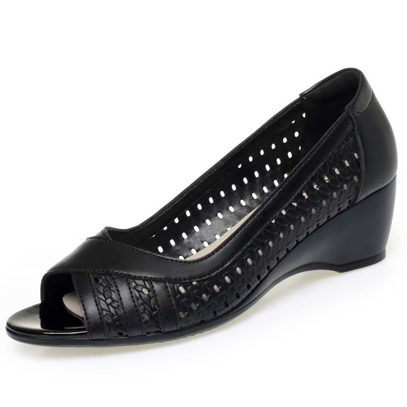 Sandal Wedges Kulit Asli Wanita Musim Panas, Model Peep Toe, Sol Empuk Anti Selip, Ringan, Model Slip On Modern