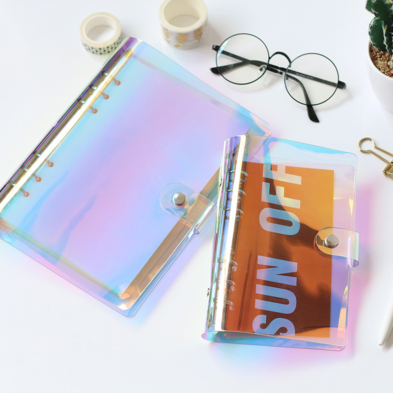 Carpeta láser de PVC A5 A6, cubierta holgada para diario, cuaderno de notas izquierdo, planificador, papelería, suministros escolares y de oficina