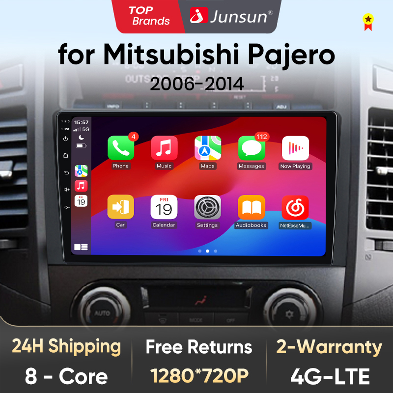 Junsun-V1 AI Voice Wireless CarPlay Android Auto Radio pour Mitsubishi, PAJERO 4, 2006-2014, 4G, Limitation de la voiture, GPS, Autoradio 2Din