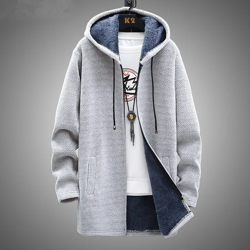 Suéter de invierno para hombre, cárdigan de lana, chaqueta, suéteres ajustados para hombre, suéter largo con capucha, abrigo grueso y cálido, ropa para hombre 2022
