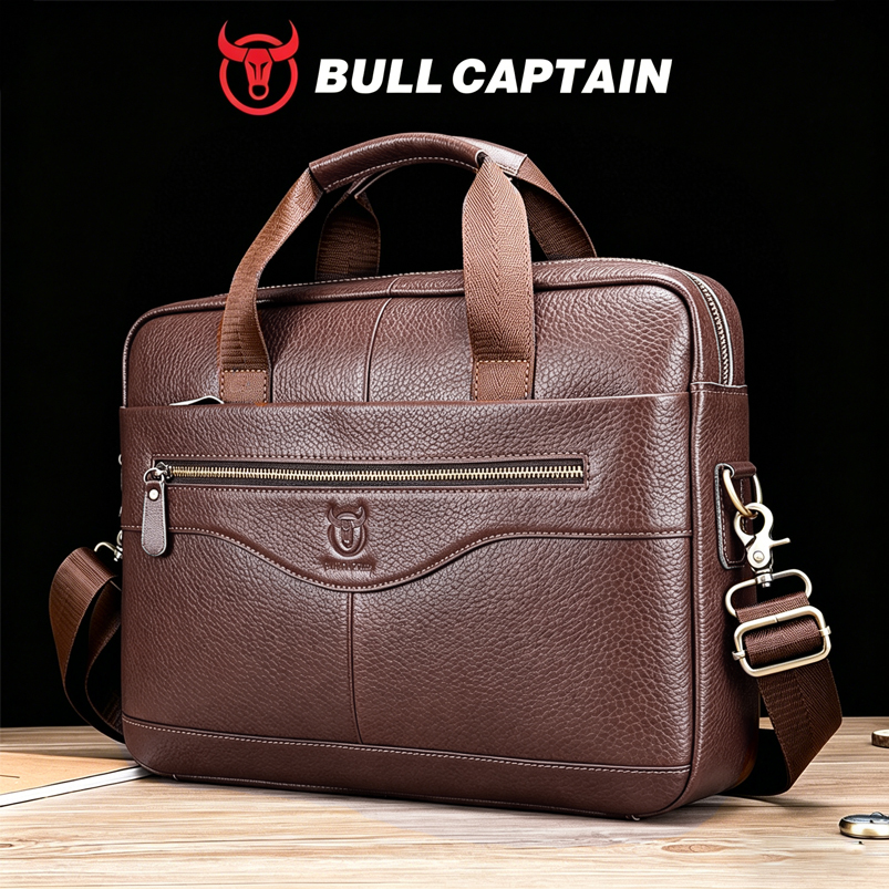 BULLCAPTAIN Aktentasche aus echtem Leder für Herren, tragbare Büro-Handtasche für Laptop, Business-Messenger-Umhängetaschen für Reisen