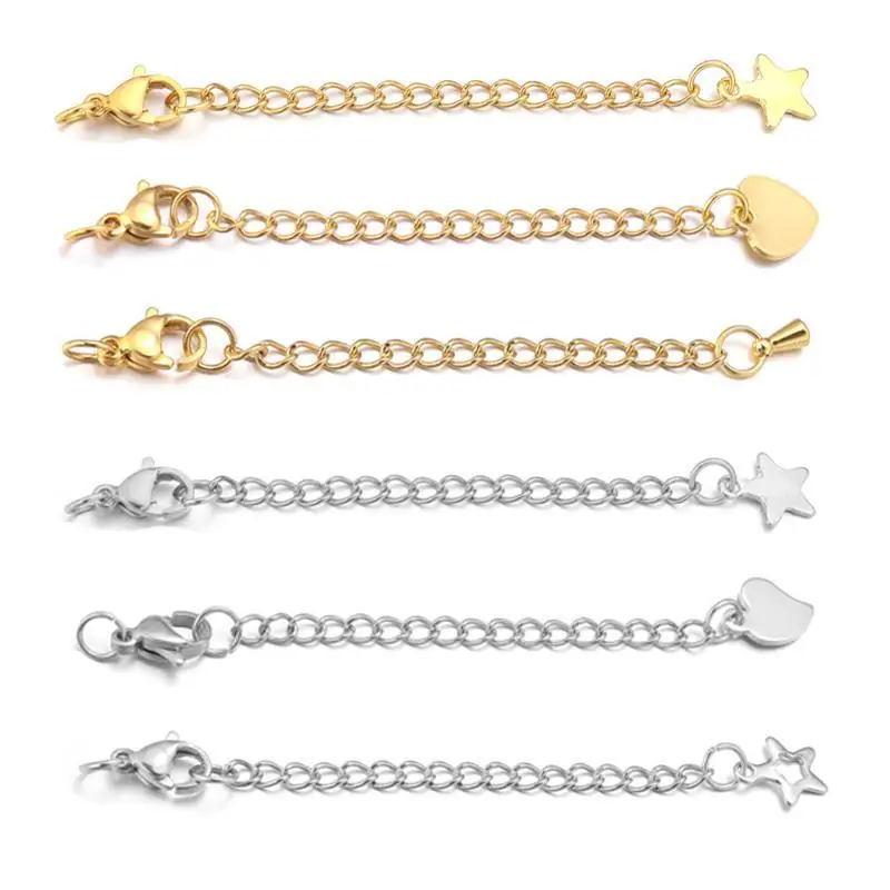 5pcs/lot Stainless Steel Extension Extended Tail Chains Lobster Clasps Connectors DIY Jewelry Making Findings Bracelet Necklaces