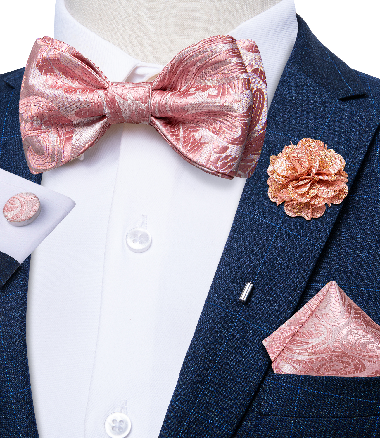 Gravatas Borboleta Ajustáveis para Homens, em Jacquard, Cor Sólida Rosa, Clássicas para Casamento e Festas