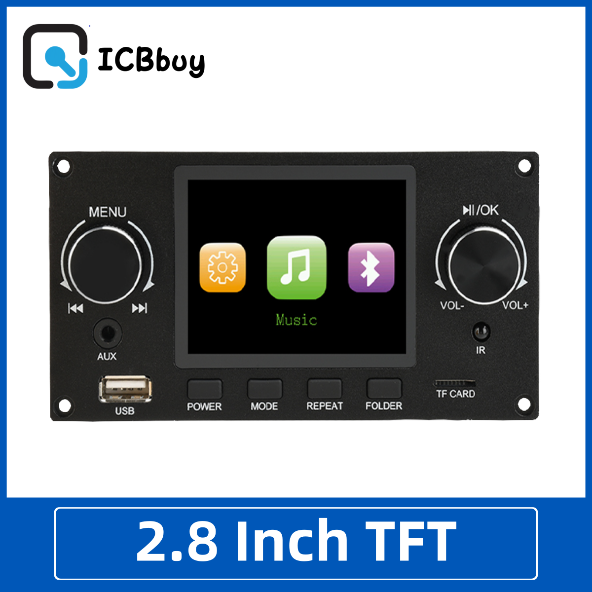 2.8 Inch TFT Kleurenscherm Lossless Audio Decodering Board Module Versterker Audio Speler DC 4.5-5.0V Auto FM Radio Module
