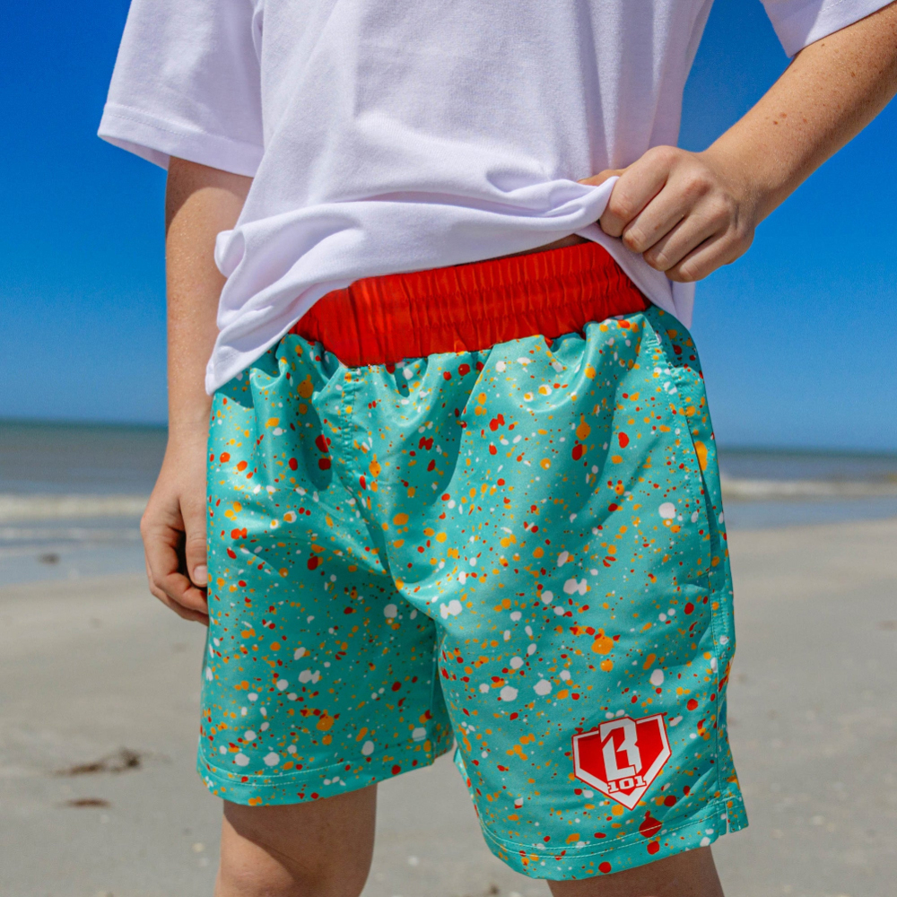 2026 Herren Sommer Neu Kinder-/Jugend-Shorts Baseball Lifestyle 101 Splatter Badeshorts Übergroße Atmungsaktive Schnelltrocknende Shorts ﻿