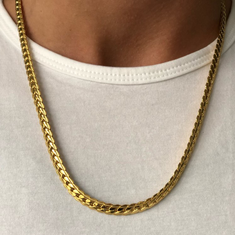 Collar de cadena de serpiente plana Flexible largo de 3,5mm 6MM de acero inoxidable chapado en oro/plata de 18K para mujeres y hombres Dropshipping