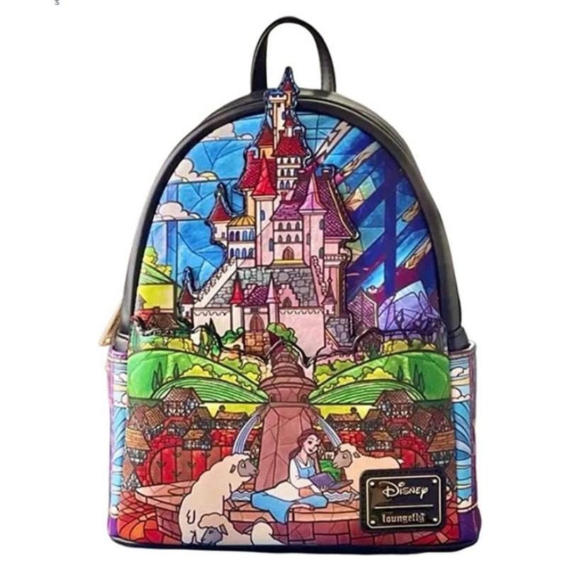 Loungefly Backpacks Princess Castle Series Belle Womens Double Strap Shoulder Bags PU Leather Women Backpack