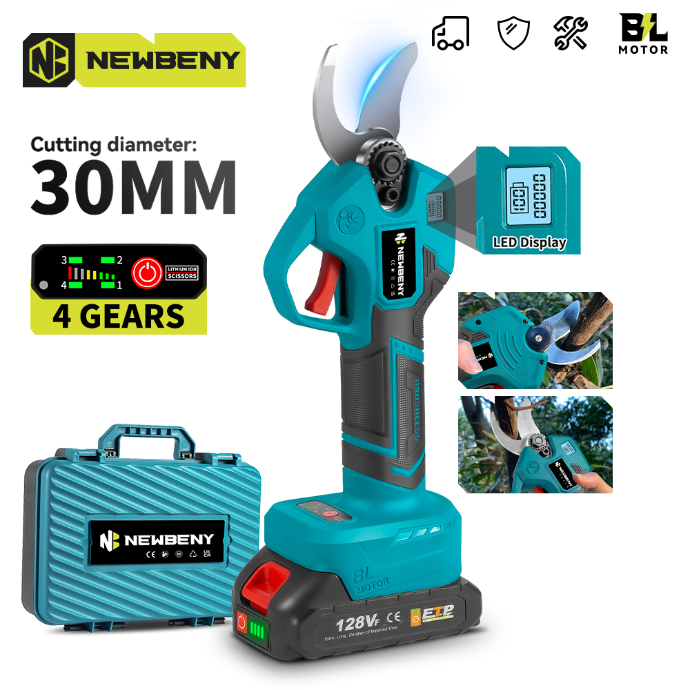Аккумуляторные электрические секаторы NEWBENY 30 мм, бесщеточные, для обрезки фруктовых деревьев, совместимые с аккумуляторами Makita