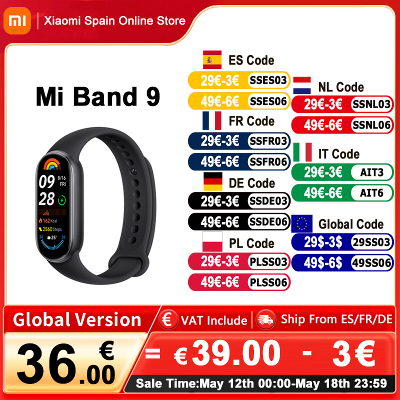 Versión global Xiaomi Smart Band 9 Pantalla AMOLED de 1,62 pulgadas 21 días de duración de la batería Admite más de 150 modos deportivos 5ATM Bluetooth 5.4