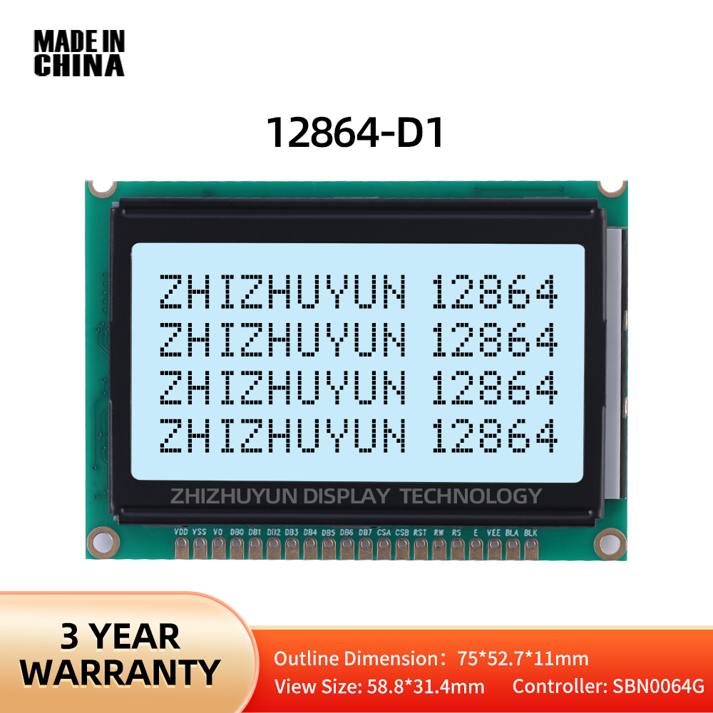 Módulo LCD de matriz de puntos gráfica LCD12864-D1, película gris, caracteres negros, 128x64 KS0108, módulo LCM de pantalla