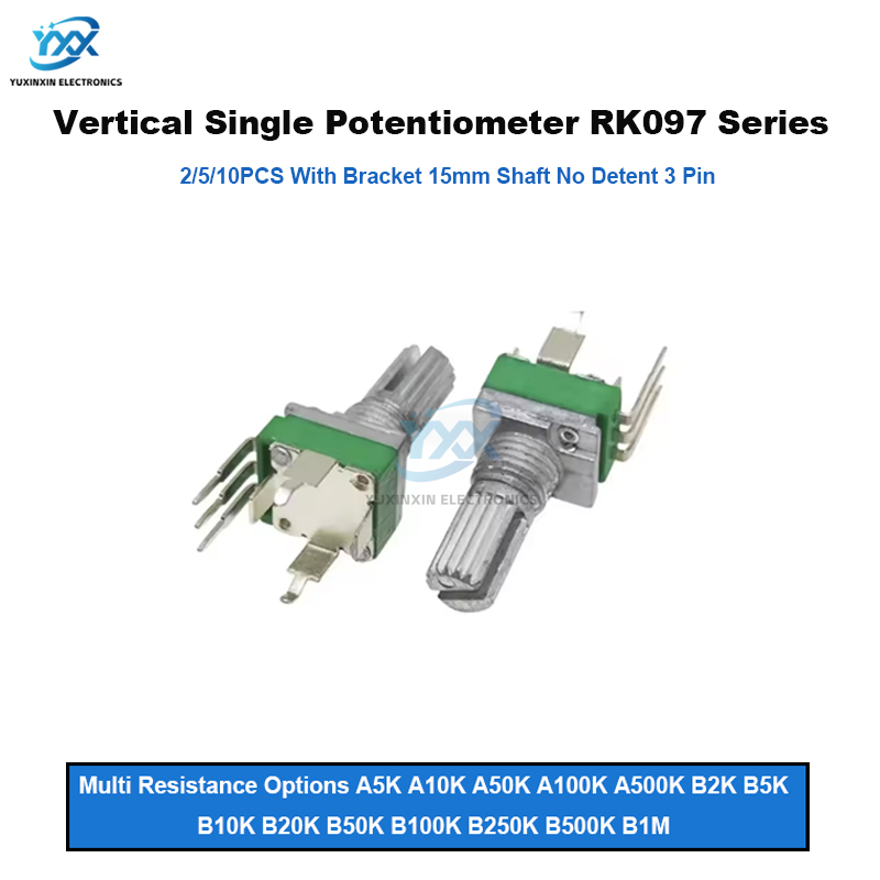 2/5/10PCS RK097 R097 Verticale Precisie Potentiometer met Beugel 15mm Handvat Geen Versnelling 3 Voeten A/B10K 2K 5K 50K 100K 250K 1M