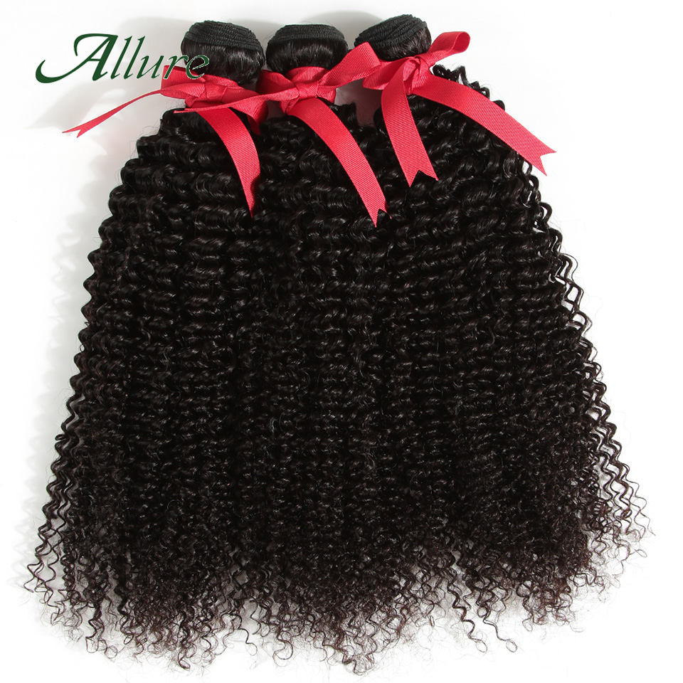 Extensiones de cabello rizado brasileño, mechones de cabello humano 100% Remy, Onda de agua de 1/3/4 piezas, negro Natural de Allure