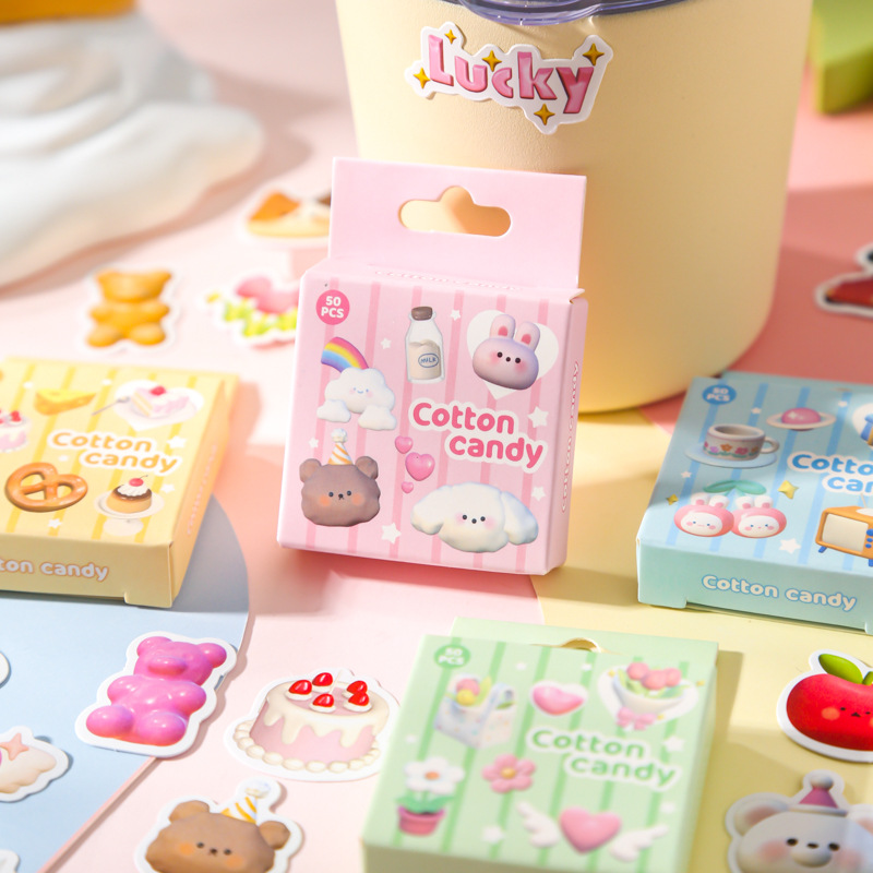 50 ชิ้น/กล่อง Marshmallow Series การ์ตูนขนาดเล็กรูปแบบสติกเกอร์ปิดผนึก Hand Ledger สติกเกอร์ตกแต่ง