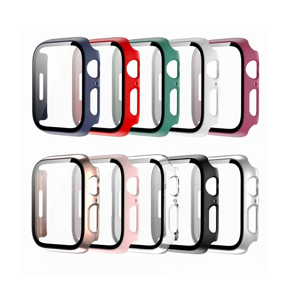 Vidro + capa para apple watch 45mm 41mm 44mm 40mm protetor de tela pára-choques capa para iwatch série 3 4 5 se 6 7 8 9 acessórios