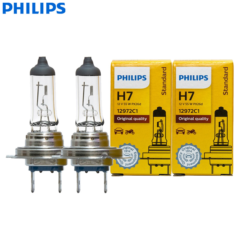 Philips 2PCS Vision H7 12V 55W PX26d Oryginalny samochodowy reflektor halogenowy 3200K Standard Auto Wymień oryginalną żarówkę 12972, para