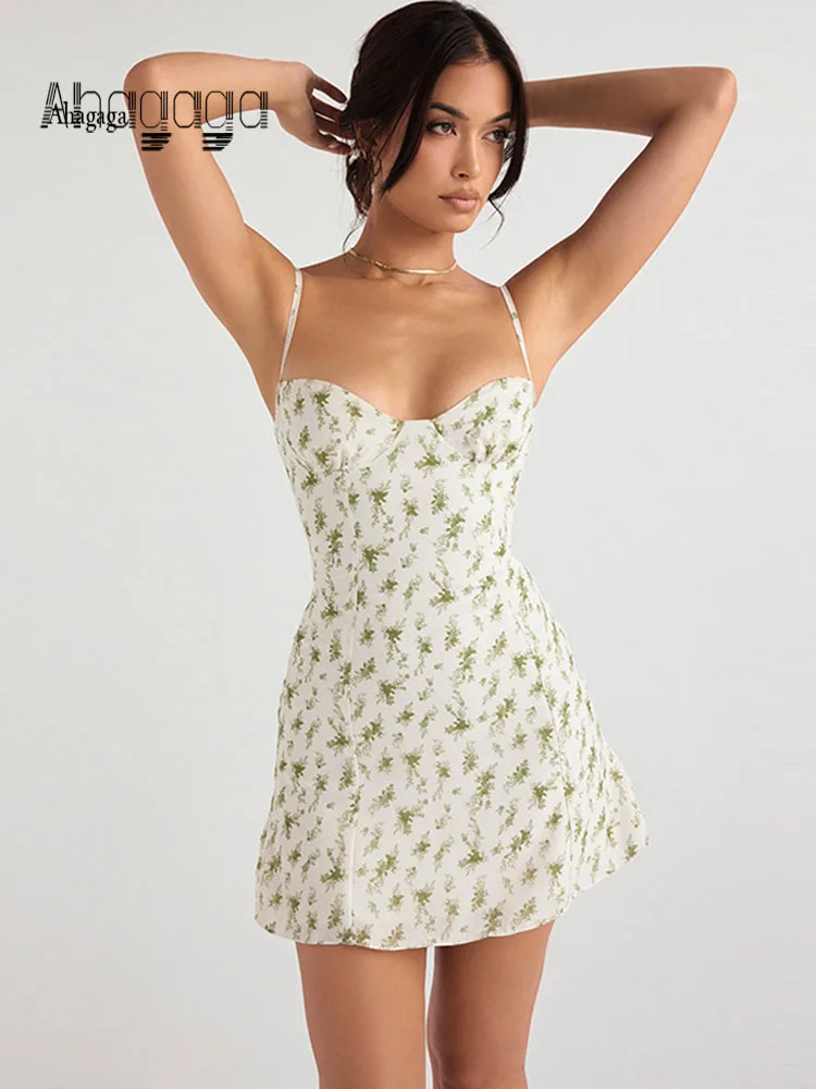 Ahagaga-Vestidos cortos con estampado de flores para mujer, ropa de calle informal Regular sin tirantes, sin mangas, vestido ajustado