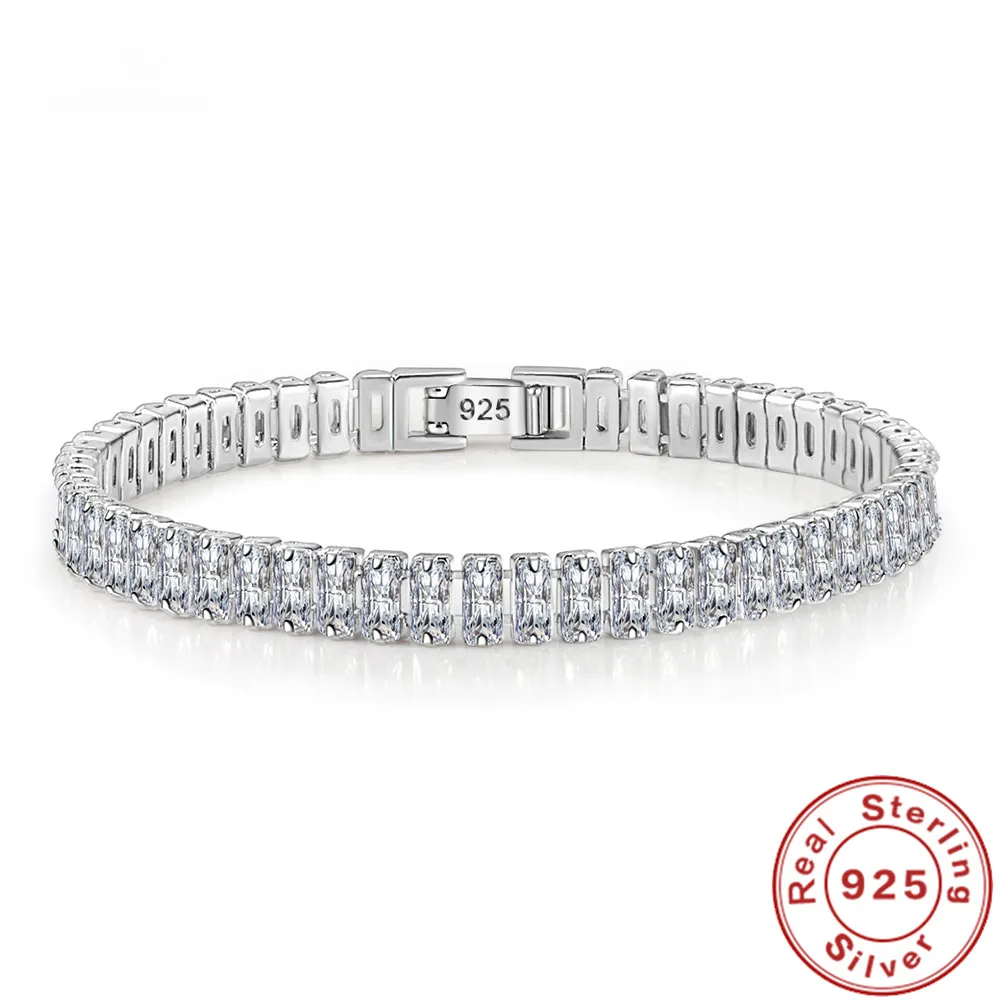 Pulsera de cristal fino de Plata de Ley 925 de diseñador de lujo para mujer, joyería de moda, compromiso, boda, Glamour, 18CM