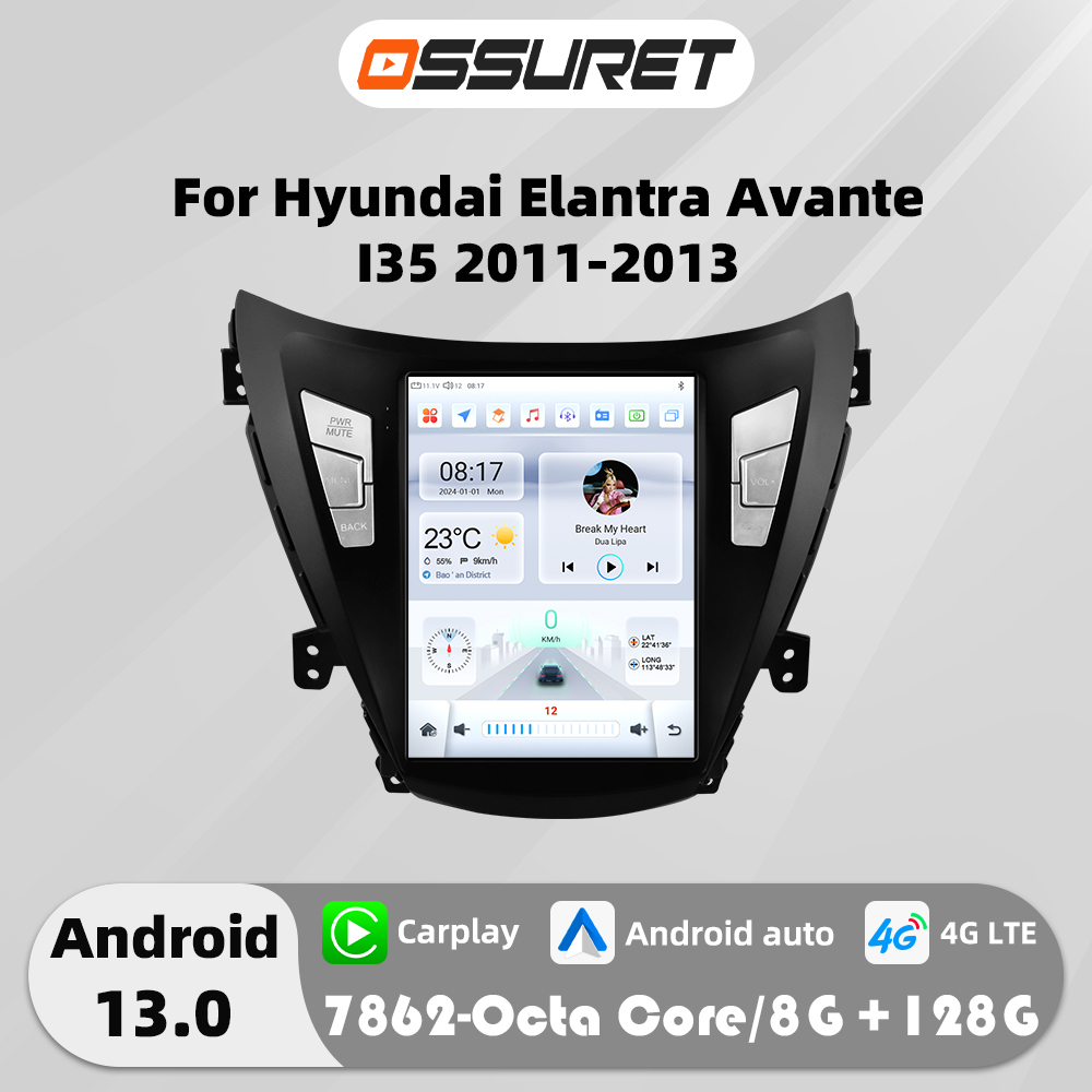 Radio samochodowe 9.7 "Android 13 dla Hyundai Elantra Avante I35 2011-2013 odtwarzacz multimedialny 7862 Carplay GPS navi Stereo 2din Autoradio