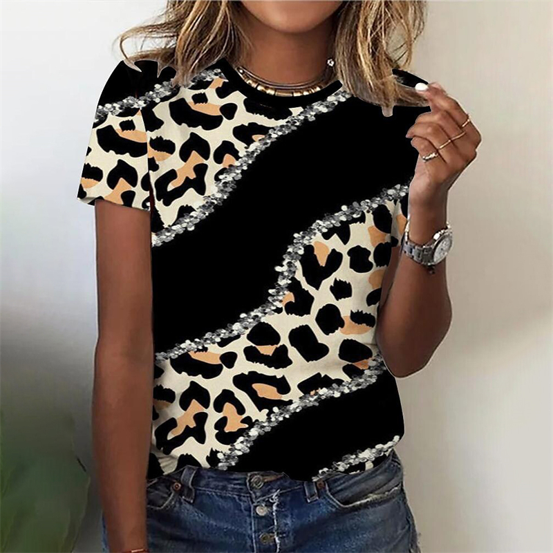 Vintage Leopard 3D Print Short Sleeve Tshirt Pretty Odzież Damska Retro Sexy Streetwear T Shirts Harajuku Top Clothes