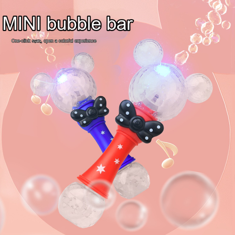 Miniso cartoon mickey mouse soprando automático bolha vara iluminação & música brinquedo à prova dwaterproof água para crianças menina brinquedo presentes