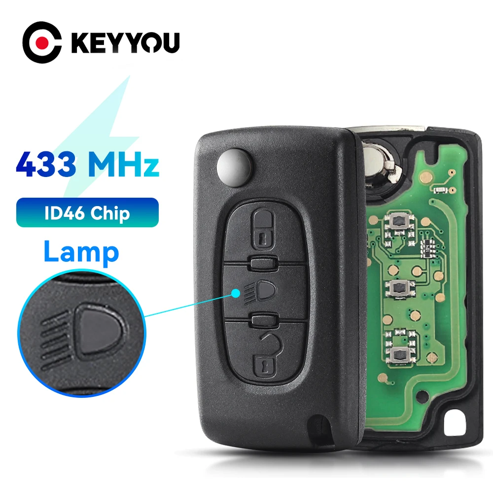 KEYYOU Do Citroen C5 X7 C2 C3 C4 Grand Picasso Berlingo C6 C8 3 Przyciski Pilot Samochodowy z Podświetleniem VA2/HCA 433Mhz ID46 CE0523 Ce0536