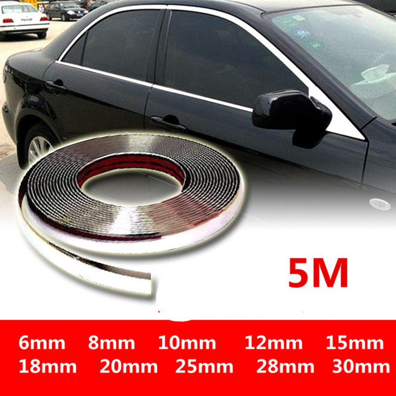 Autocollant décoratif chromé pour protection extérieure de porte de voiture, bande de carrosserie, moulage de pare-chocs, 6mm, 10mm, 12mm, 15mm, 20mm, 25mm, 30mm, 5m