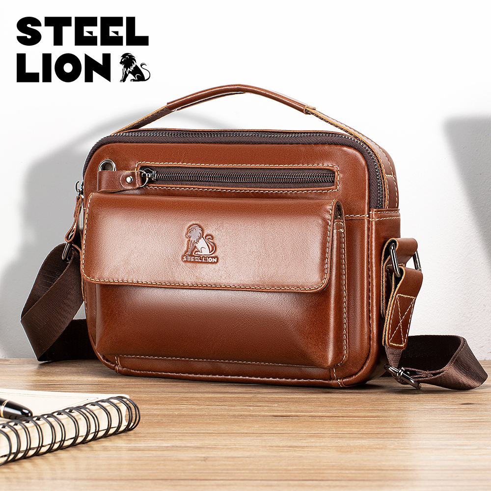 Сумка-мессенджер STEEL LION из натуральной кожи для мужчин, повседневная спортивная горизонтальная сумка через плечо для телефона