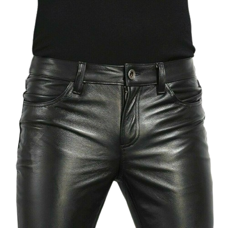 Escolha calças de couro do plutônio moda masculina estilo rock night club dança calças masculinas de couro falso fino ajuste magro calças da motocicleta