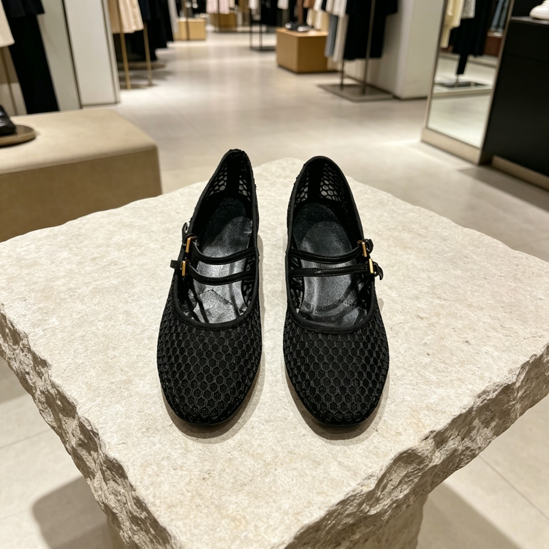 Luksusowe markowe baleriny casual z oddychającą siateczkową cholewką i wyściółką ze skóry owczej, damskie baleriny, luksusowe baleriny Mary Jane, buty baletowe.