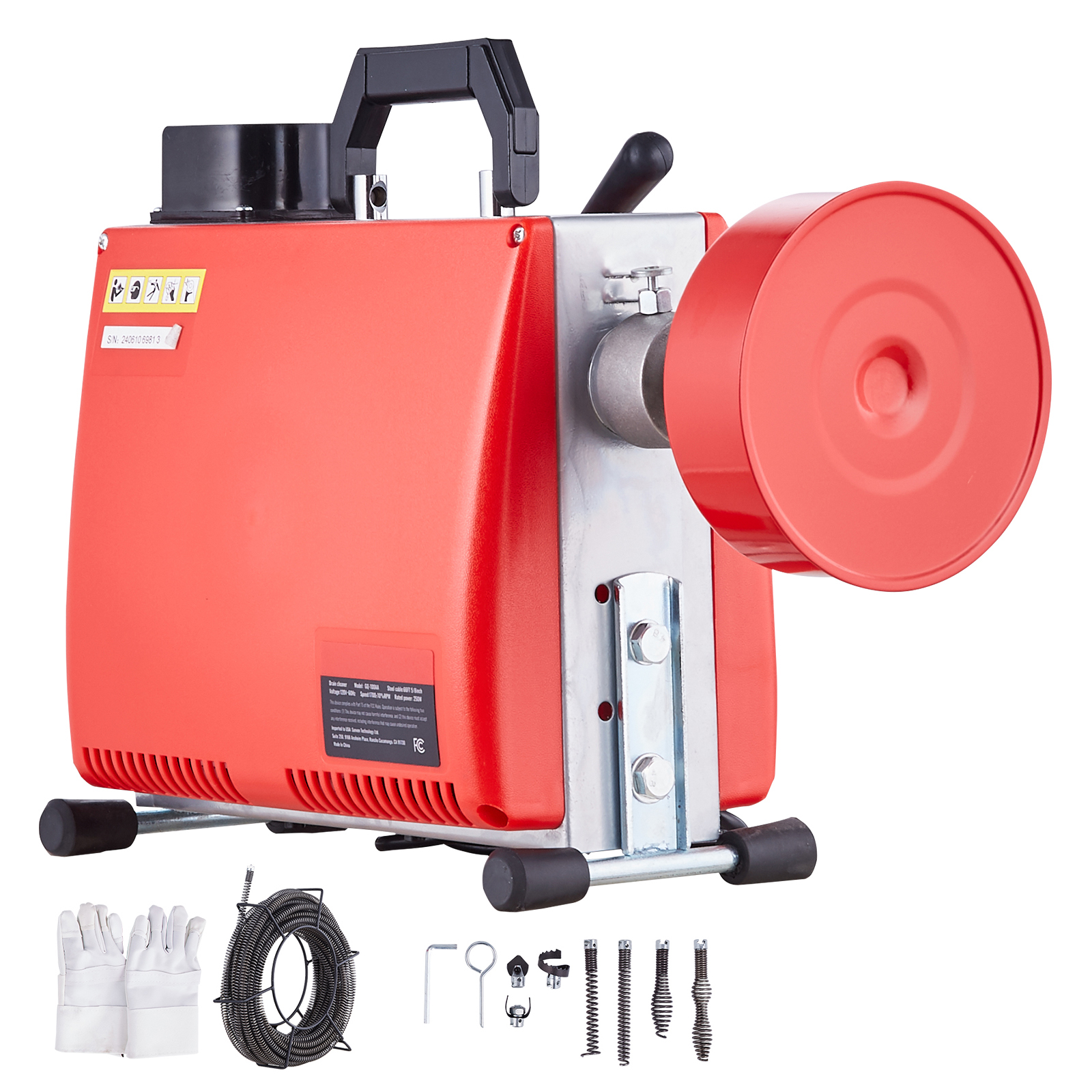 SucceBuy เครื่องทําความสะอาดท่อระบายน้ํา 250W ไฟฟ้าท่อระบายน้ํางู Auger Manual FEED 7 เครื่องตัด 2 สายเหล็ก CW/CCW สําหรับ Home