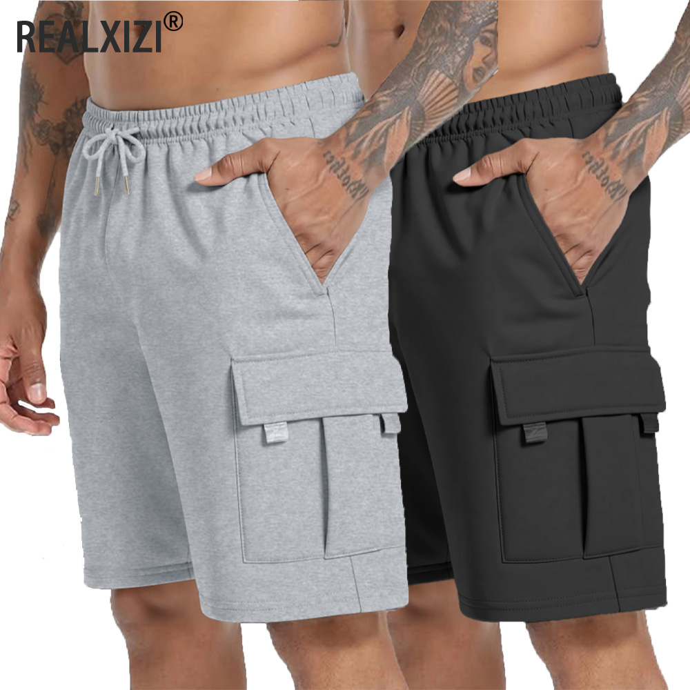Letnie męskie spodenki sportowe, oddychające, luźne, z wieloma kieszeniami, szorty cargo, do biegania na świeżym powietrzu, fitness, codzienne, ze sznurkiem.