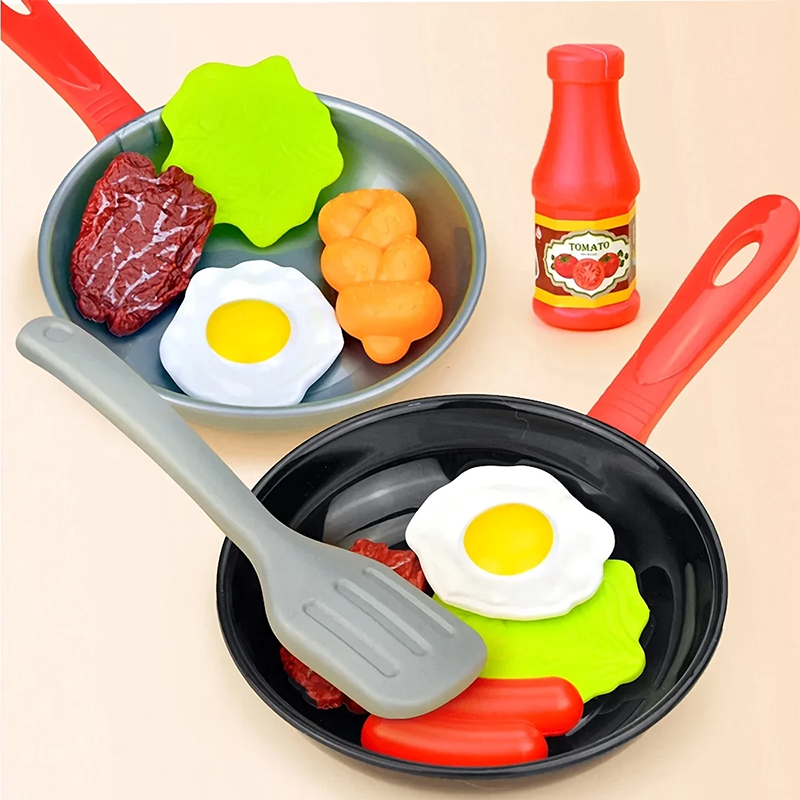 8 Uds. De juguetes de cocina para niños, utensilios de cocina de simulación, juego de juego, olla para juego de imitación, filete, pan vegetal, loro caliente, tortilla, regalo para niños