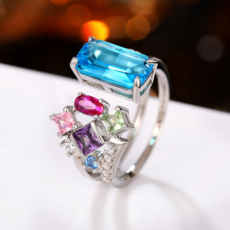 Huitan-Anillos geométricos coloridos de CZ para mujer, anillos de novia brillantes para fiesta de boda, joyería de moda ajustable de apertura de talla única, 2023