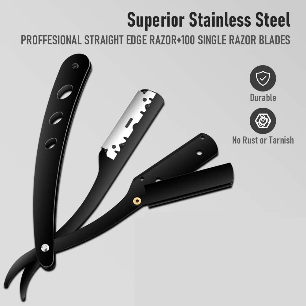 (1 suporte + 10/20 lâminas) braço de barbear reto, barbeador manual dobrável masculino, barbeador masculino, lâmina afiada de barbear barbearia