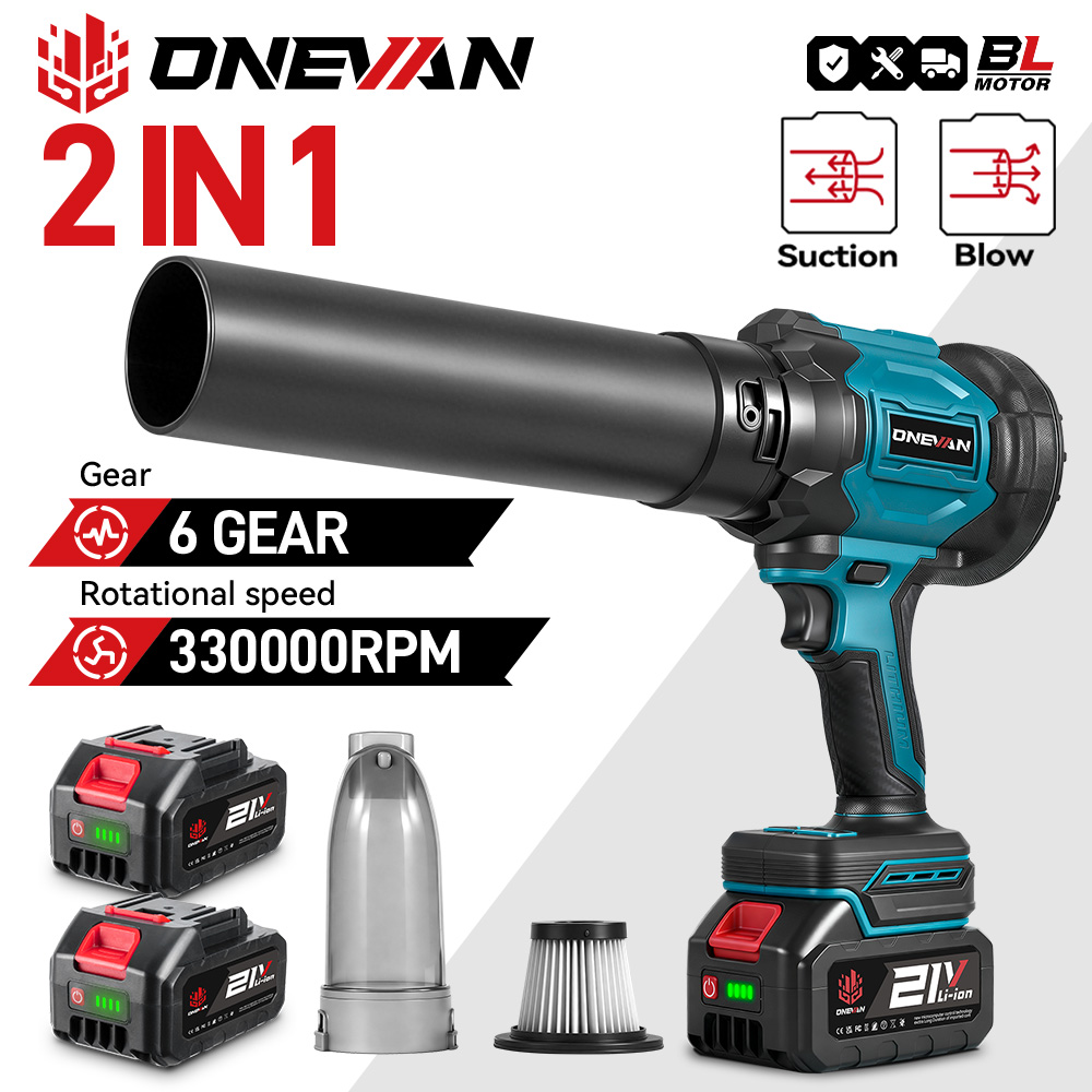 Бесщеточный электрический турбовентилятор ONEVAN 3500W 2-в-1 для сдувания листьев и пыли, скорость 350 м/с, совместим с аккумулятором Makita 18V.
