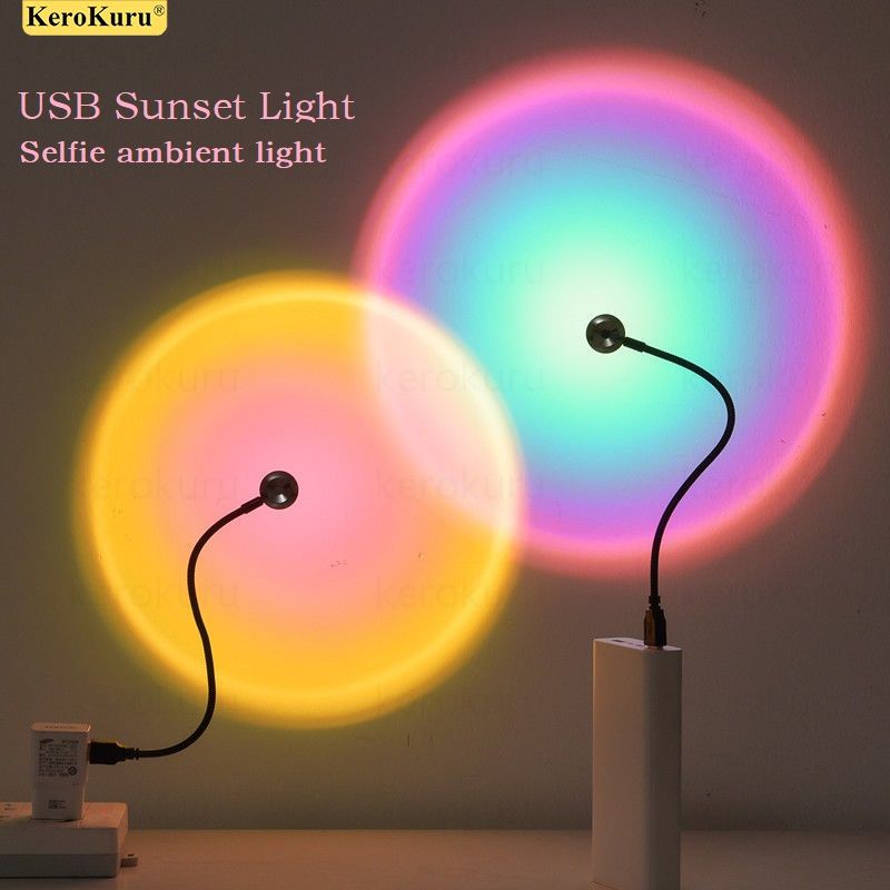 USB サンセットライト携帯電話セルフ写真撮影ライト LED レインボーネオンナイトライトプロジェクター写真撮影壁雰囲気ライト