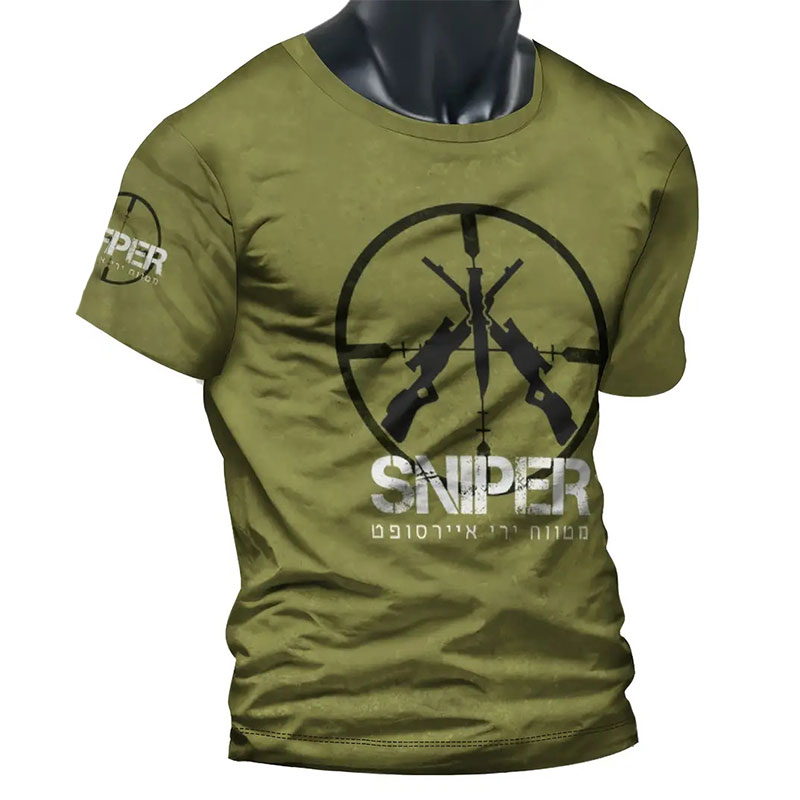 Camiseta masculina de verão, sniper estampada de manga curta para homens, fitness, respirável, manga curta, roupas de pessoas de luta de rua