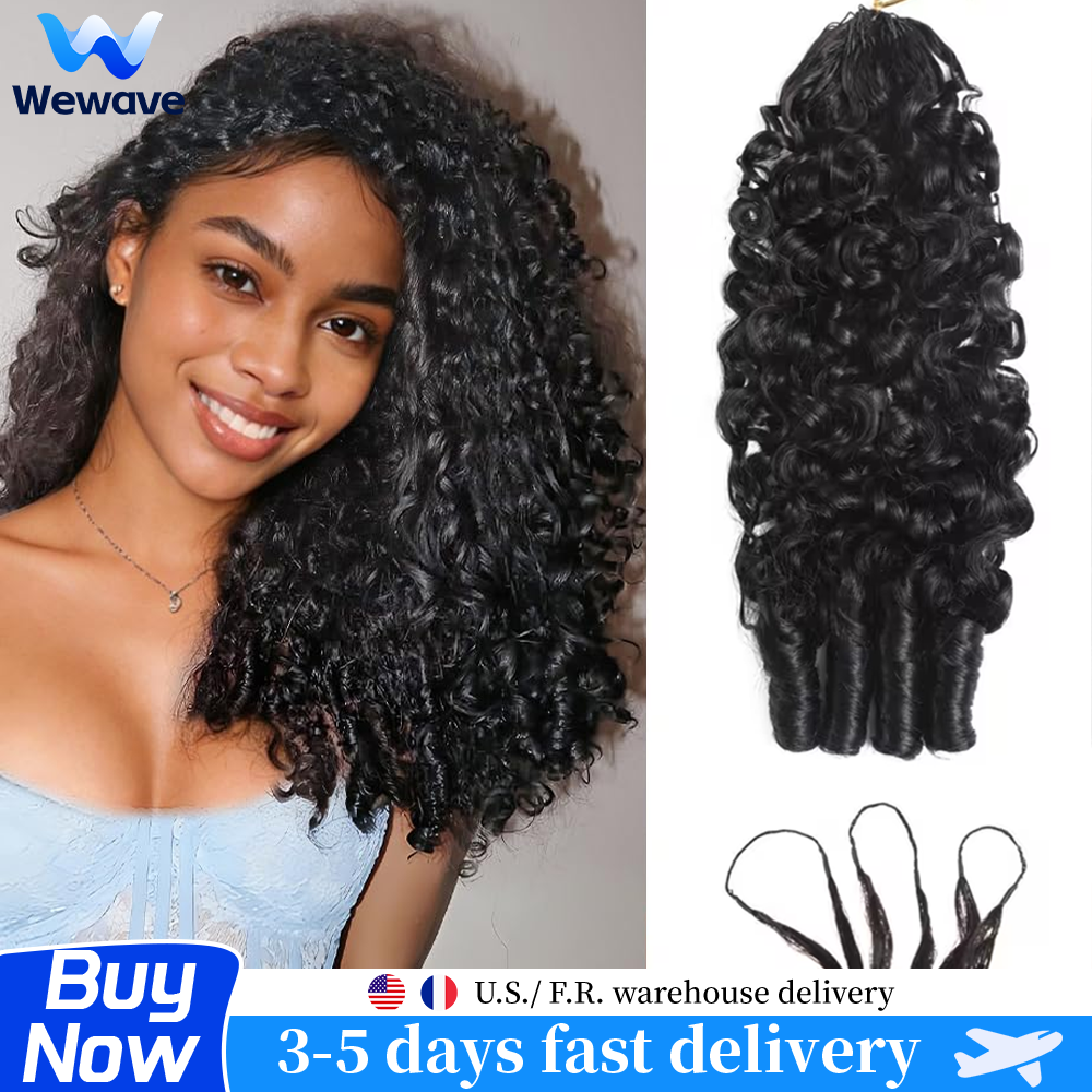 Extensiones de Cabello Humano Rizado Birmano para Crochet, Pre-Separadas, Trenzas de Pluma con Nudos Invisibles, Reutilizables, Color Natural