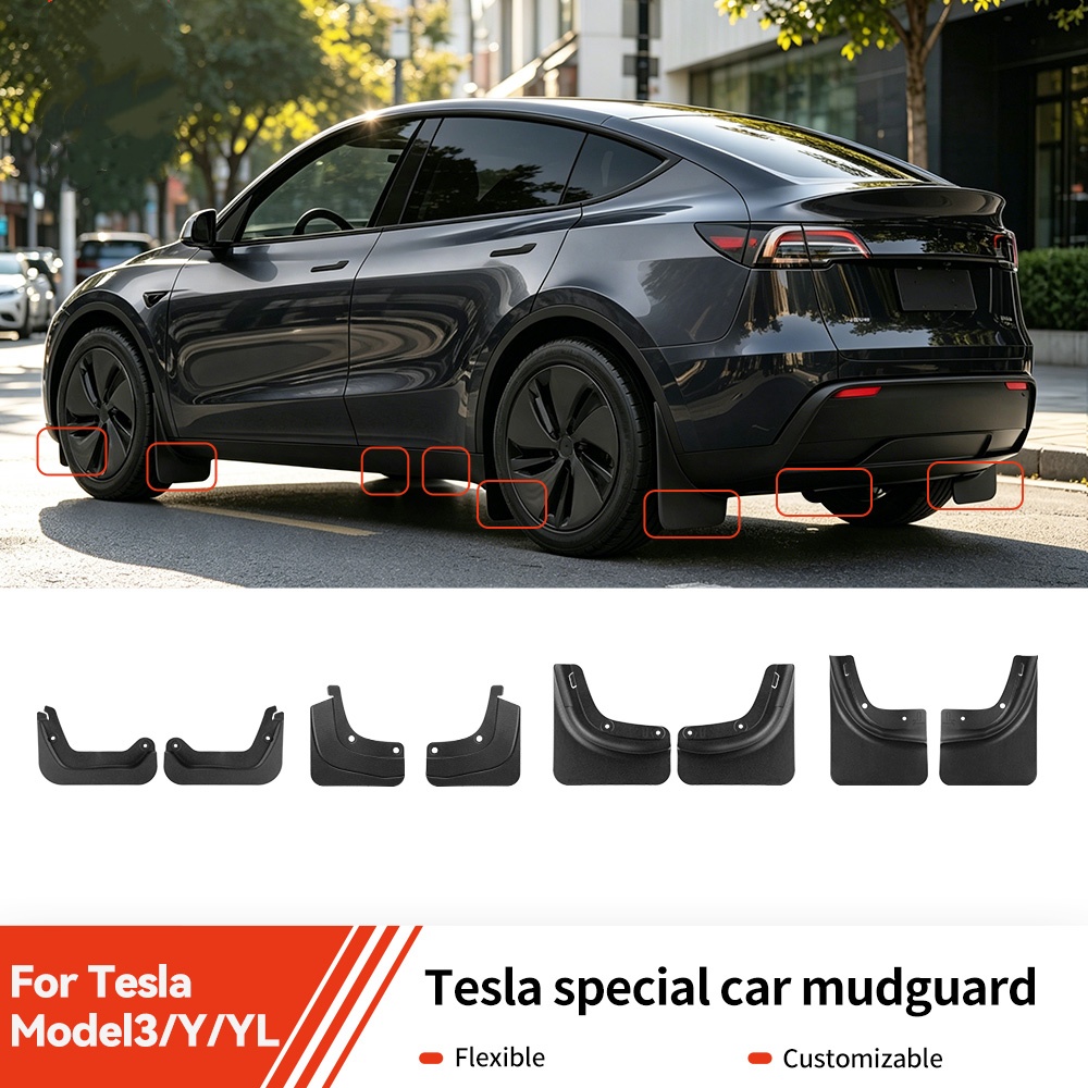 YZ Untuk Tesla Model 3/Y/YL Highland Juniper 8-piece set pelindung lumpur TPE tanpa lubang, Aksesoris Mudflap Mobil Semua Musim