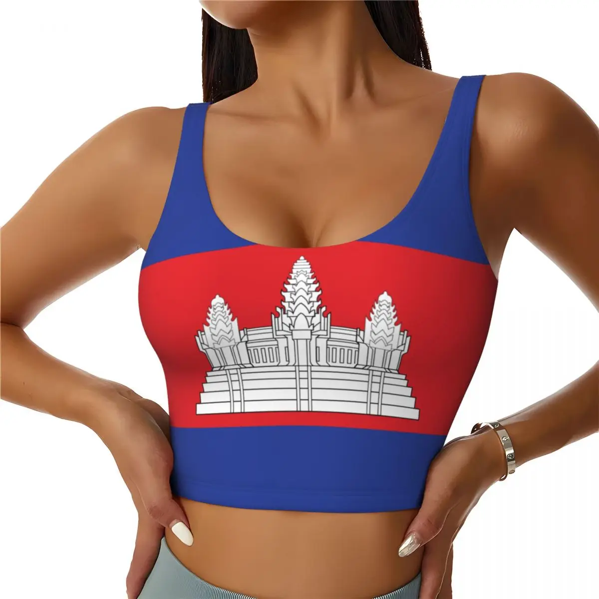 Colete de yoga feminino ginásio esportes colheita topos bandeira do camboje streetwear treino respirável regata feminina