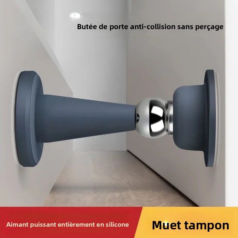 Butée de porte sans perçage pour chambre à coucher, protection murale fixe, anti-collision, butée de sol en silicone à forte aspiration pour la maison
