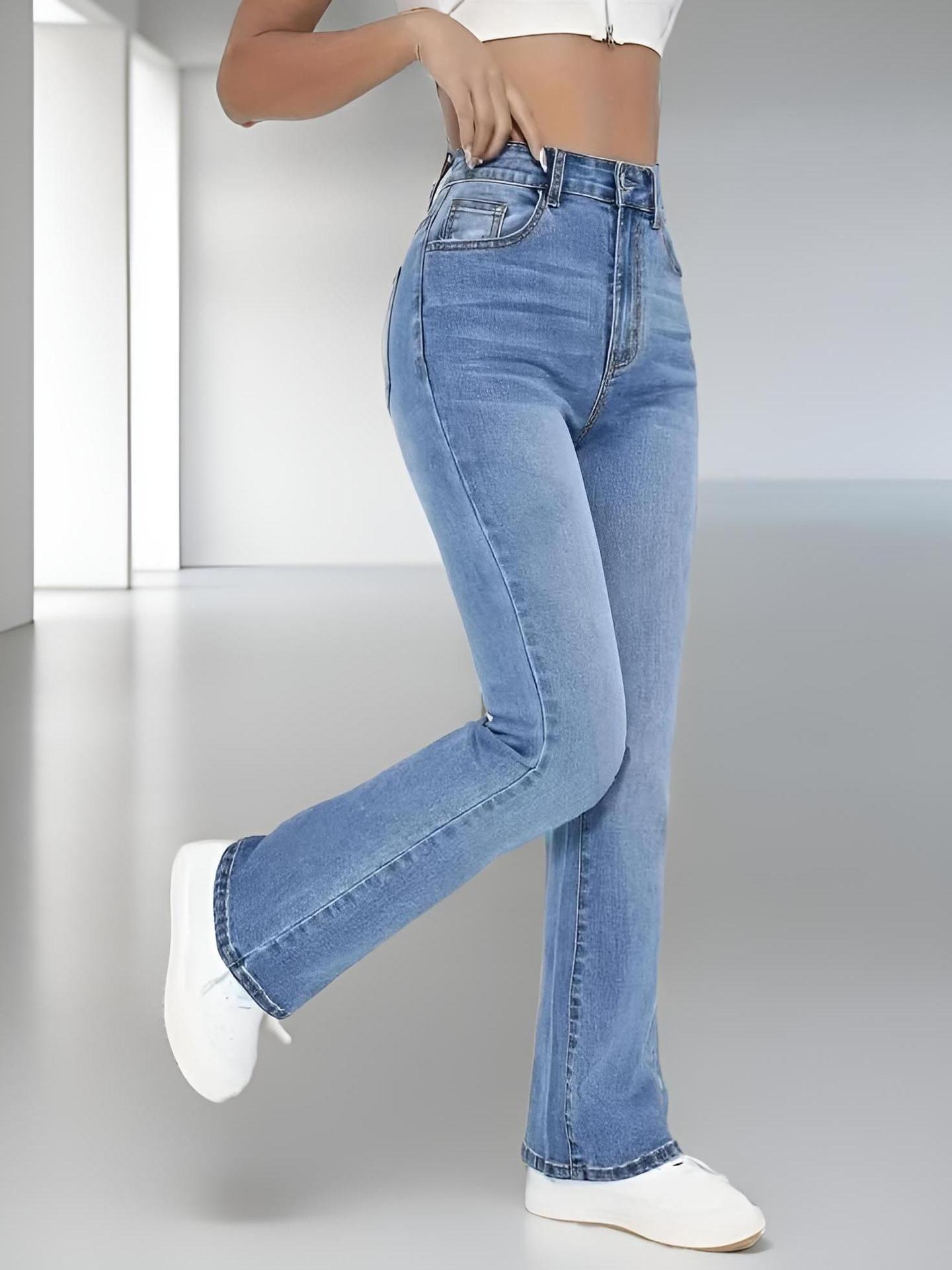 Nuevos pantalones vaqueros de mezclilla lavados de cintura alta versátiles informales de estilo europeo y americano adelgazantes para mujer